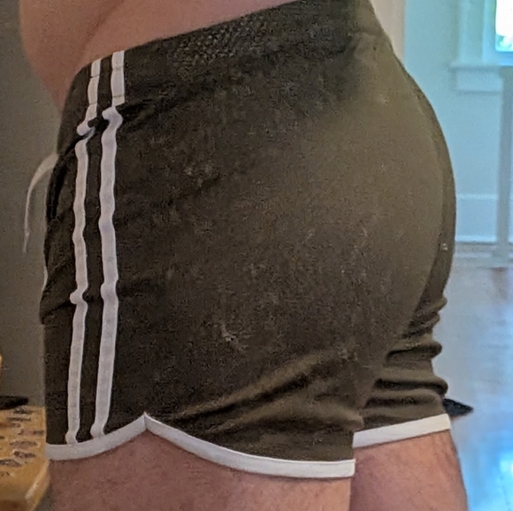 Olive Green Men's Shorts with White Accents - Picture 4 of 7